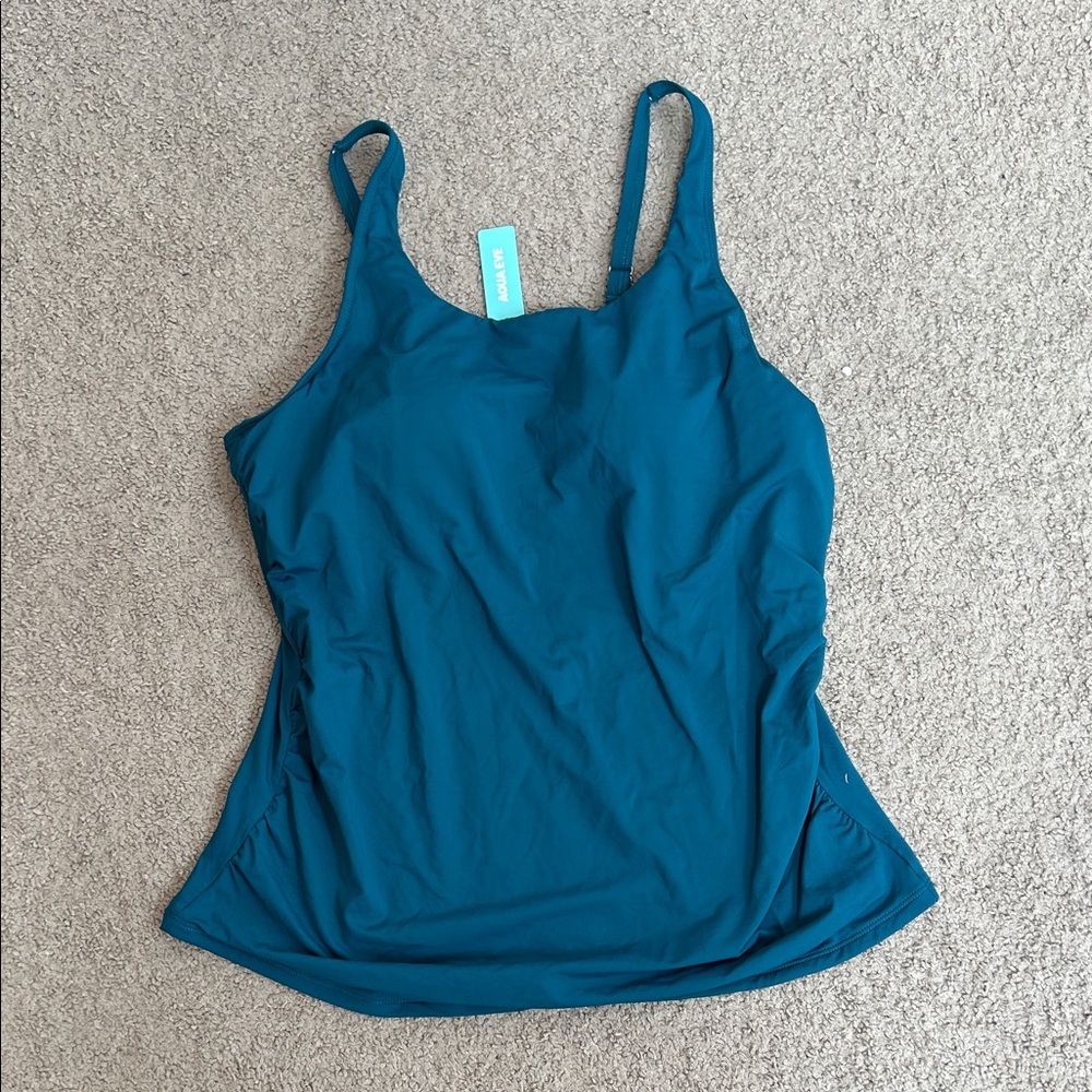 Aqua Eve Women’s Teal Tankini Swim Top with Ruched Sides NWT 18W